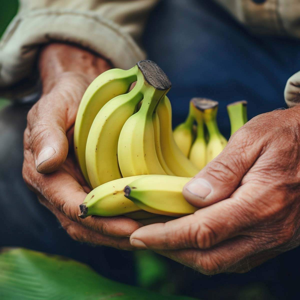 Mãos-de-agricultor-segurando-um-cacho-de-bananas-maduras